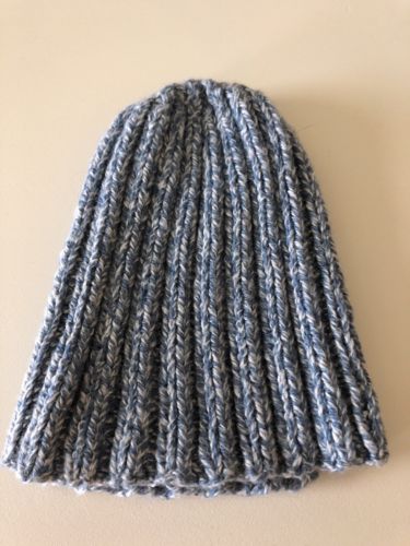 Hand Knit Hat Washable Cotton Blue White Variegated Yarn CKBCL3-1062