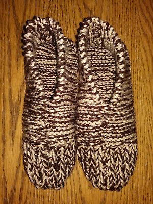 Men's Hand Knit Slippers - Brown and Beige - knitted with two strands