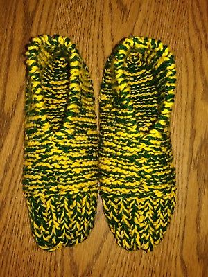 Men's Hand Knit Slippers - Green and Gold for Green Bay Packers