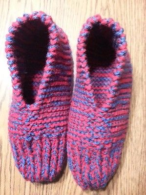 Men's Hand Knit Slippers - Blue and Red for CHICAGO CUBS
