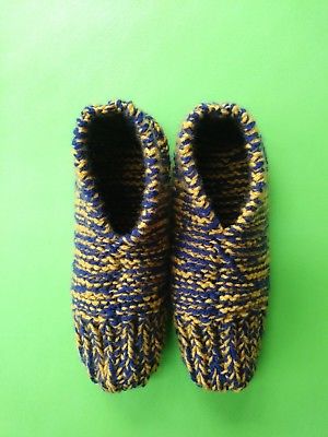 Men's Hand Knit Slippers - Gold and Navy for Notre Dame - Knit with two strands