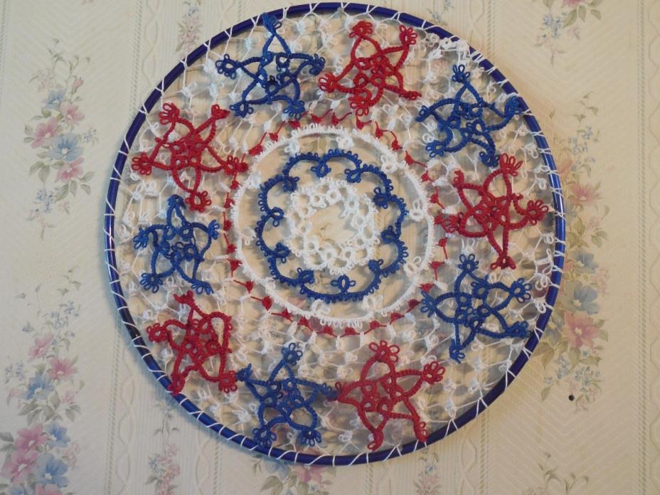 DOVE COUNTRY Tatted Suncatcher Dreamcatcher Wall Art Tatting Red White Blue