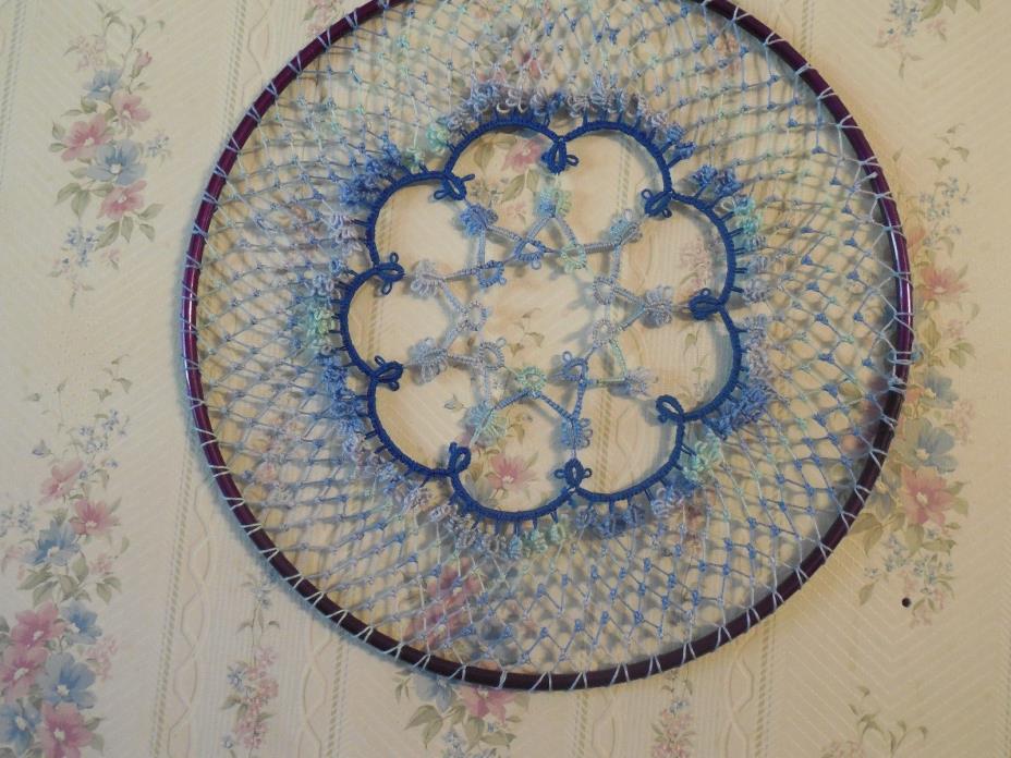 DOVE COUNTRY Tatted Suncatcher Dreamcatcher Wall Art Tatting Variegated Blue