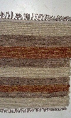 Amish Made Loom Rug Tan, Brown and Rust White Brown Fringe 41 Inch Rectangle