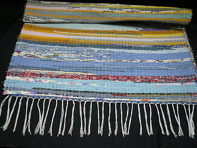 Hand Woven Rag Rug Country Farmhouse Kitchen Reversible Stripe 27x50 Cotton New