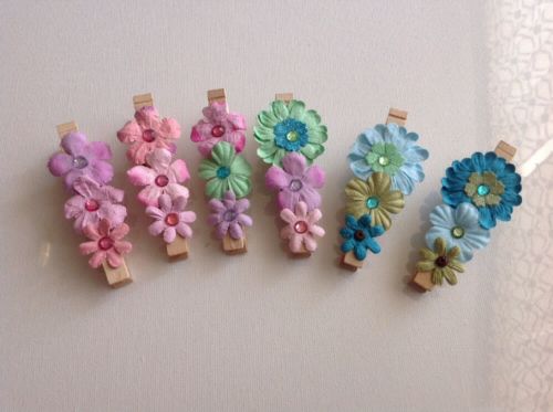 Wood Clip Flowers Magnets Set