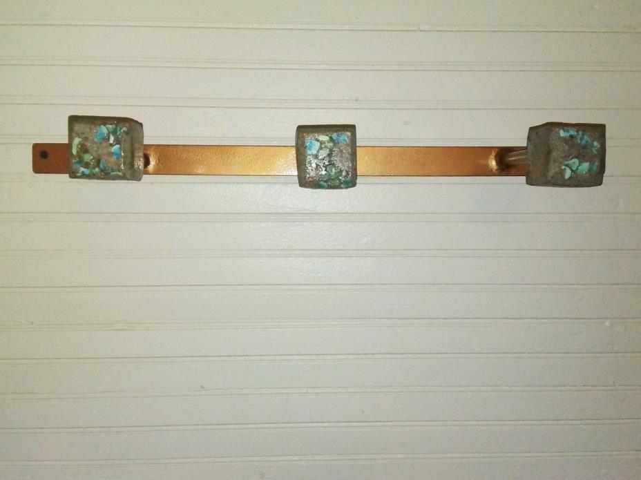 Handcrafted Metal Coat or Leash Rack with Inlaid Turquoise Stones FREE Sh w BIN
