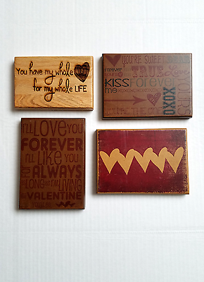 4 Wood Valentine Plaques that can hang on the wall or sit on a trivet