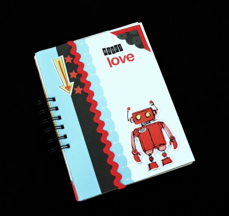 ROBOT LOVE Handmade Scrapbook Novelty Pages Space Age Science Pink Trailor