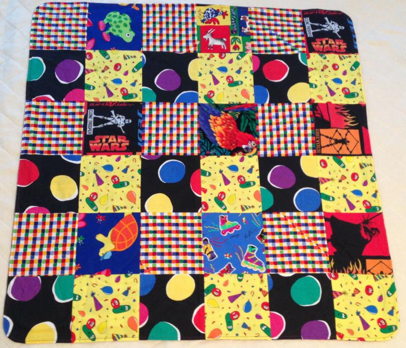 BABY BOY QUILT BLANKET~ STAR WARS VEGGIE TALES HANDMADE Yellow Black Red 36x36
