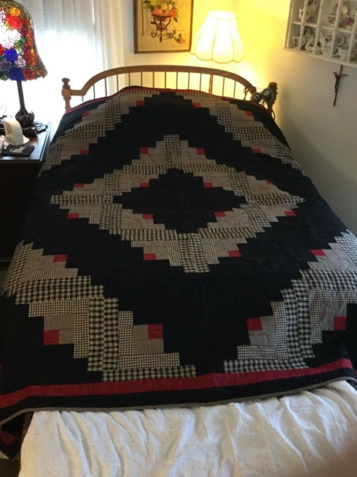 Home made Quilt  92x92 inches, Black, Beige, Red