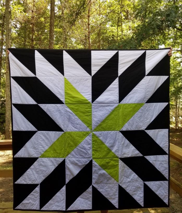Quilts For Sale, White,Black and Green Modern Geometric 56