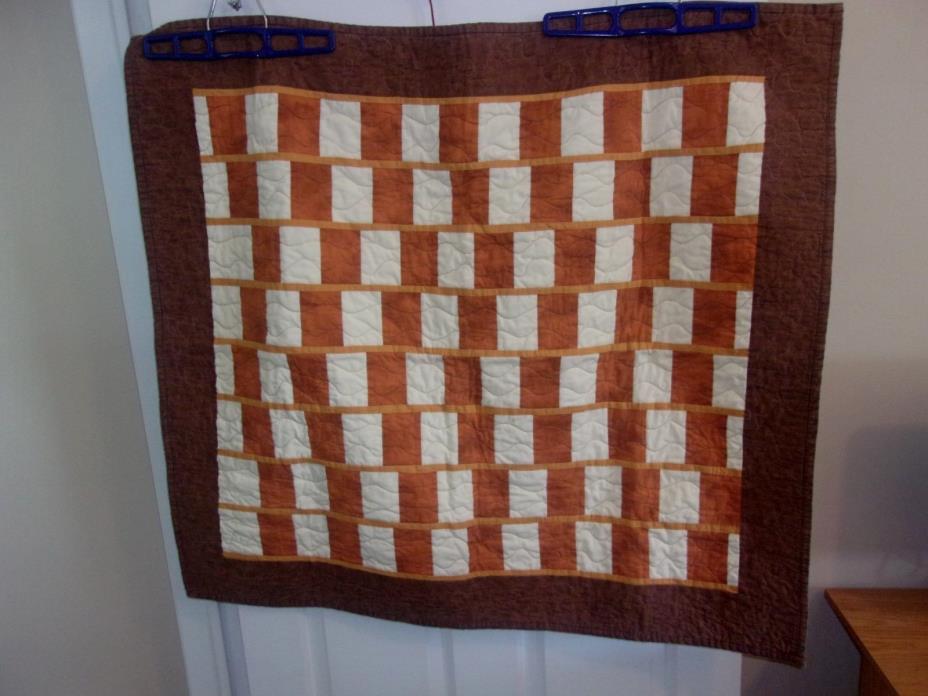 Pretty Handmade Lap Quilt~Blocks & Lines~Brown And White~Well Made!!
