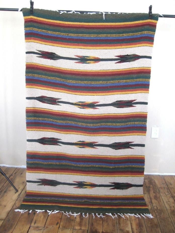 Mexican Throw Bedspread Vintage Striped Fringe W 47'' x L 79''