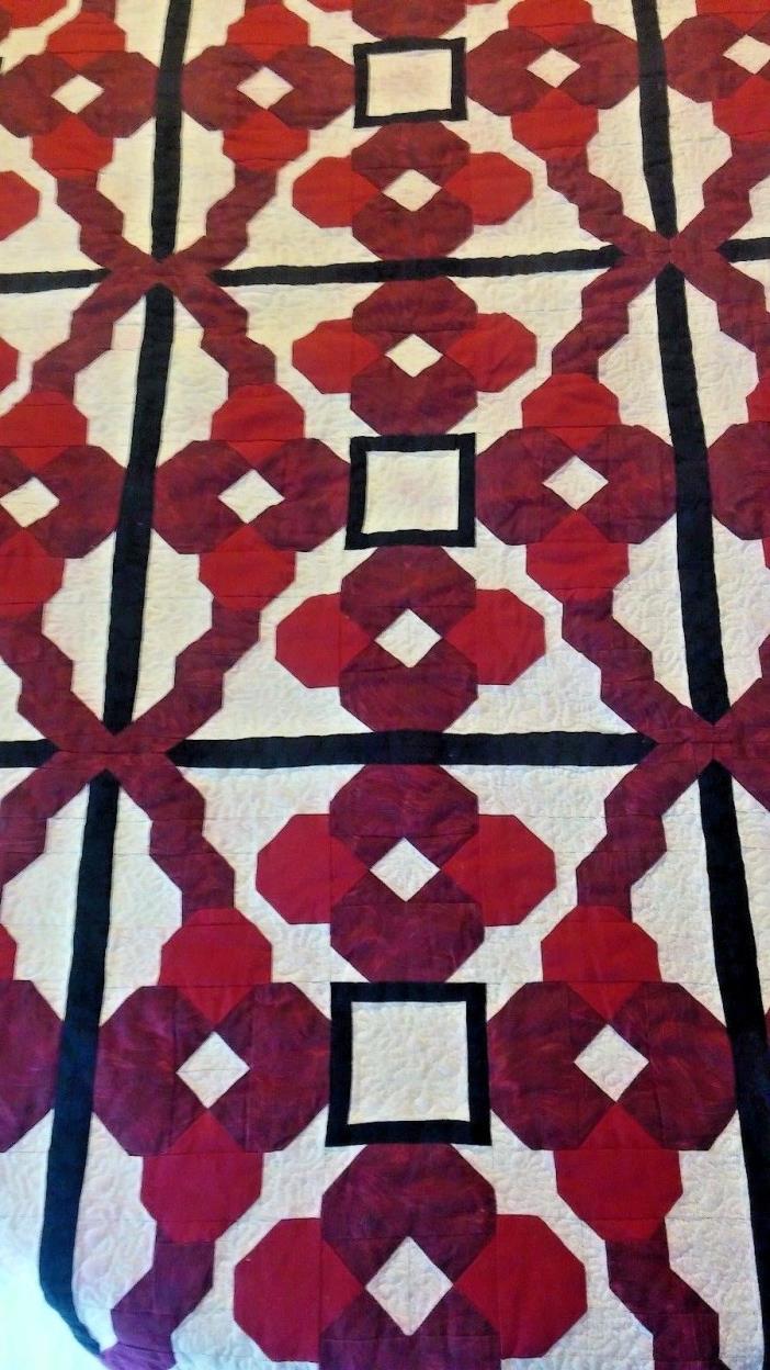 KING SIZE QUILT & WALL HANGING MACHINE PIERCED & HAND CRAFTED GEOMETRIC DESIGN