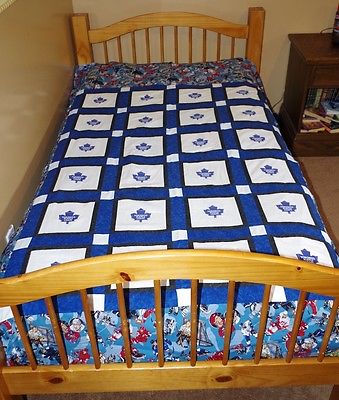 Handmade Patchwork Quilt Toronto Leafs Quilt Hockey 68 X 86 Twin Double Bedding