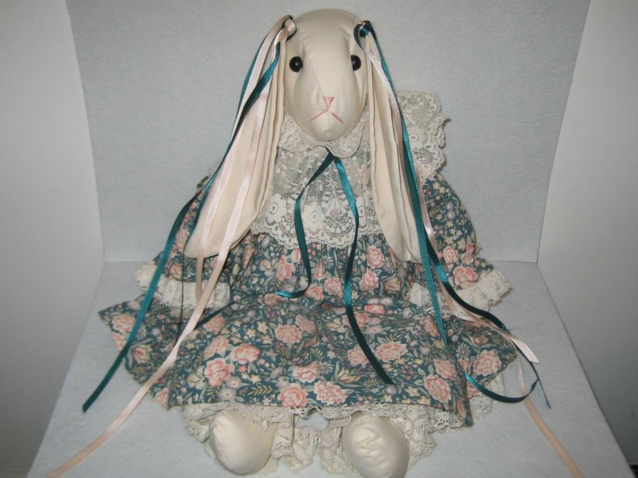 Handcrafted Stuffed Flop Ear Bunny Toy with Dress