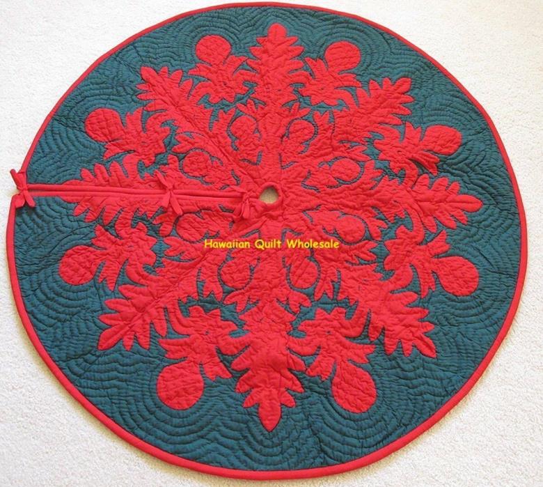 Hawaiian quilt  CHRISTMAS TREE SKIRT 100% hand quilted/appliquéd BREADFRUIT 42