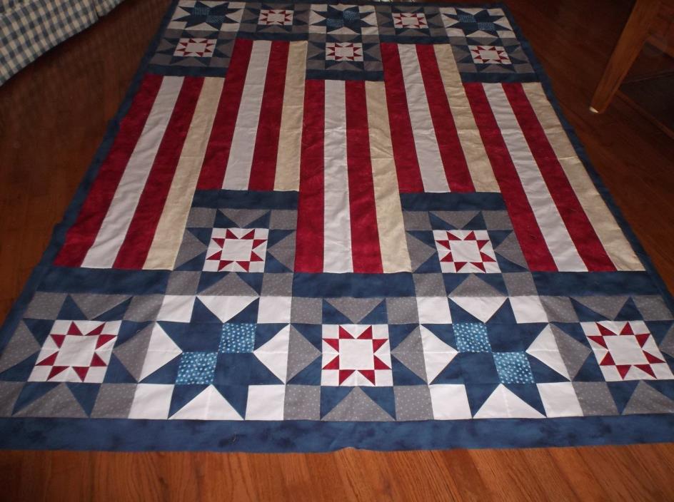 Quilt Top - Patriotic Red White Blue - Twin Size - New