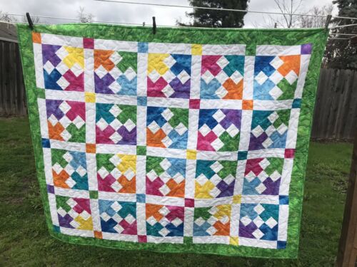 New Bright Colorful Bright Green Handcrafted Baby /Lap / Crib Quilt 47” X 56 “