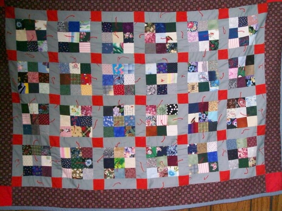 HAND MADE  QUILTED LAP OR THROW QUILT SIZE 55