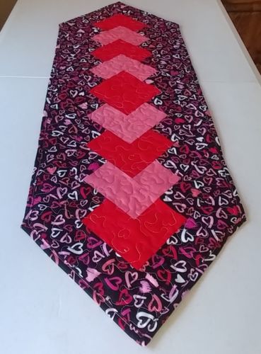 Handmade Quilted Table Runner/ topper, Valentine's, hearts.