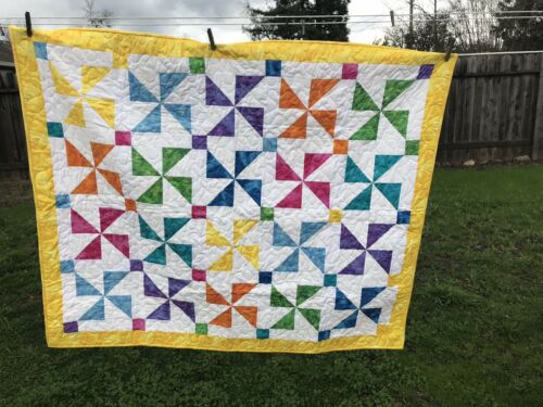 New Bright Colorful Bright Yellow Handcrafted Baby /Lap / Crib Quilt 47” X 56 “