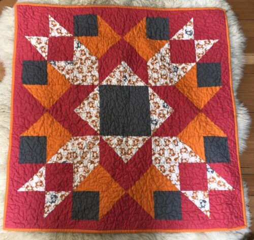 Machine Quilted Baby Quilt Foxes Pink Orange Gray