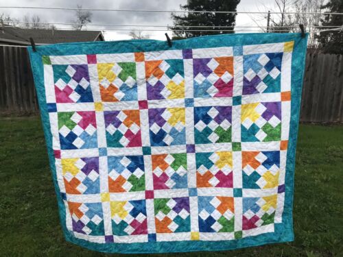 New Bright Colorful Teal Handcrafted Baby /Lap / Crib Quilt 47” X 56 “