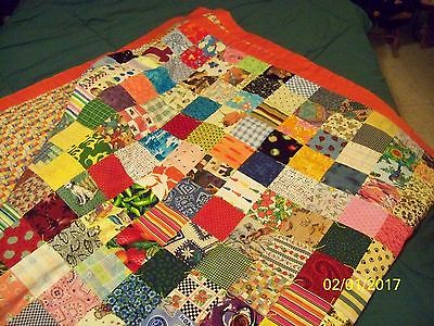 Homemade Orange Border  Quilt New  83in x 49in