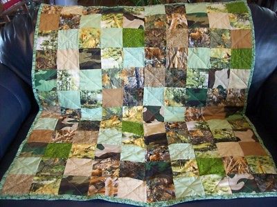 Handmade Baby Boy Crib Quilt, Camouflage, Woods, Deer + Prints,  40