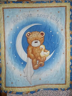 moon teddy bear blanket stars nighttime baby handmade quilted blue