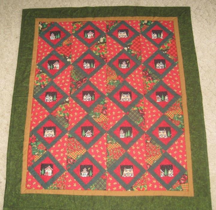 Christmas Cottages Handmade Patchwork Holiday Quilt
