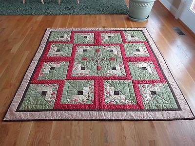 Quilt - Green, Beige, Brown and Red - 62