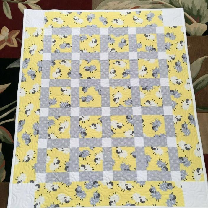 Handmade Baby or Toddler Quilt-Flannel Yellow Sheep