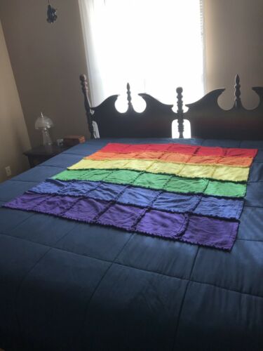 Flannel Rag Quilt Throw Large Rainbow