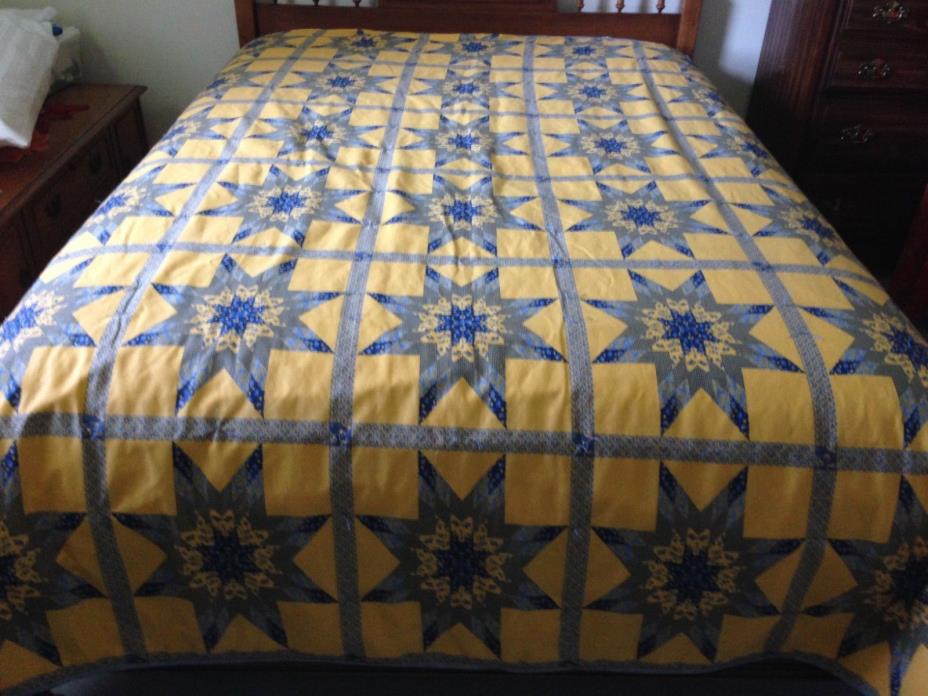Hand Tied Quilt Blue and Cheddar