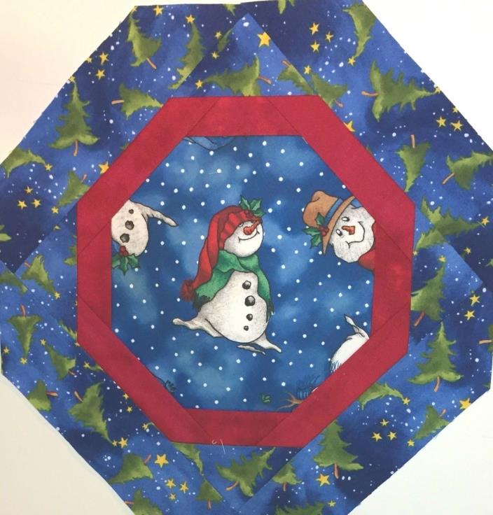 SNOWMAN W/GREEN SCARF & PINE TREE #6 QUILTED TABLE TOPPER MINI QUILT 13
