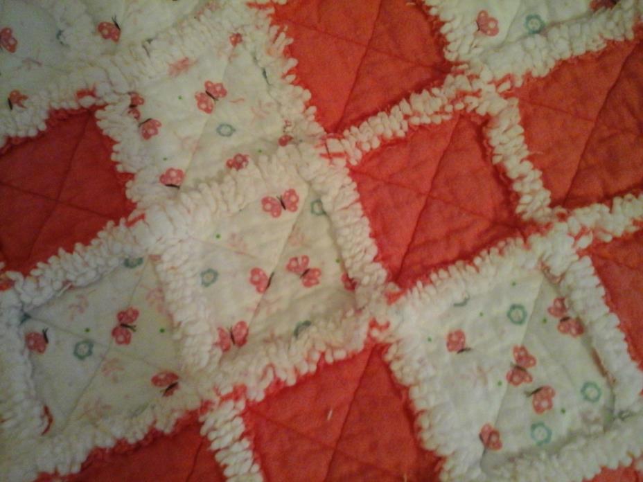 Coral Butterfly Rag Lap Quilt