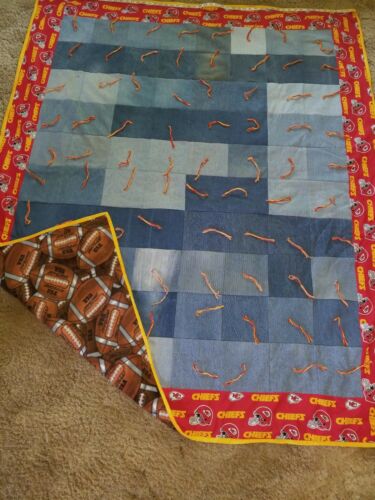 Homemade Kansas City Chief lap quilt