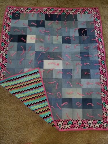 Homemade Bright Pink Butterfly lap quilt