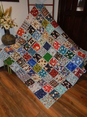 Christmas Snowman XL rag quilt throw Snowmen snowflakes Cozy Flannel Back New HM