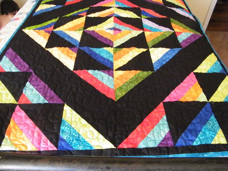 HOMEMADE COLORFUL LAP QUILT 49 X 62