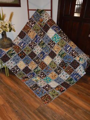 Fishing & Lures XL rag quilt throw Trout Bass Fish soft Flannel Backing NEW HM