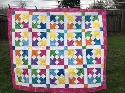 New Bright Colorful Pink Handcrafted Baby /Lap / Crib Quilt 47” X 56 “