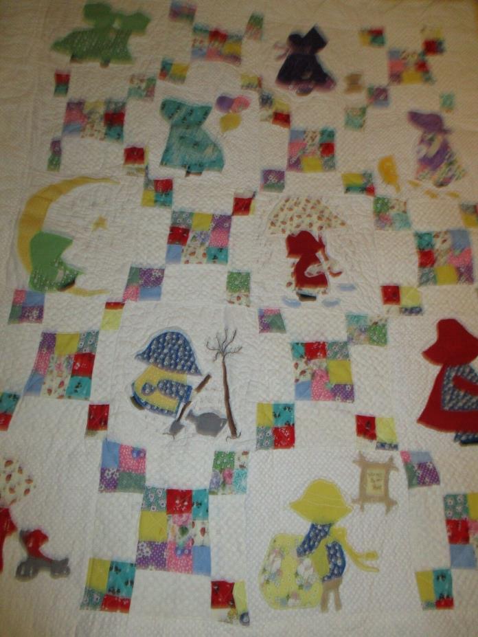 HOMEMADE MACHINE QUILTED AND APPLIQUED VINTAGE SUNBONNET SUE NEW  38' X 50'
