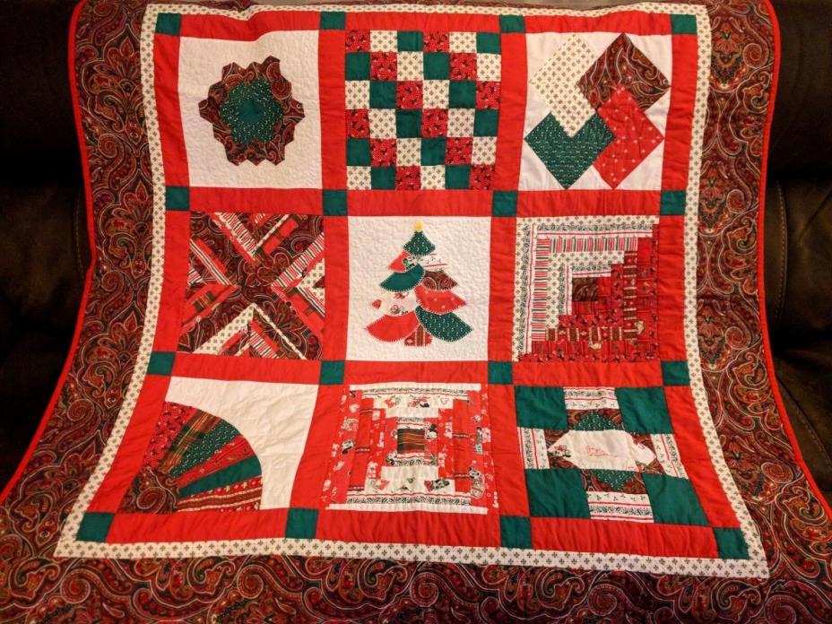 Handmade Quilt Christmas Patchwork Mickey Minnie Tree Red Green 52