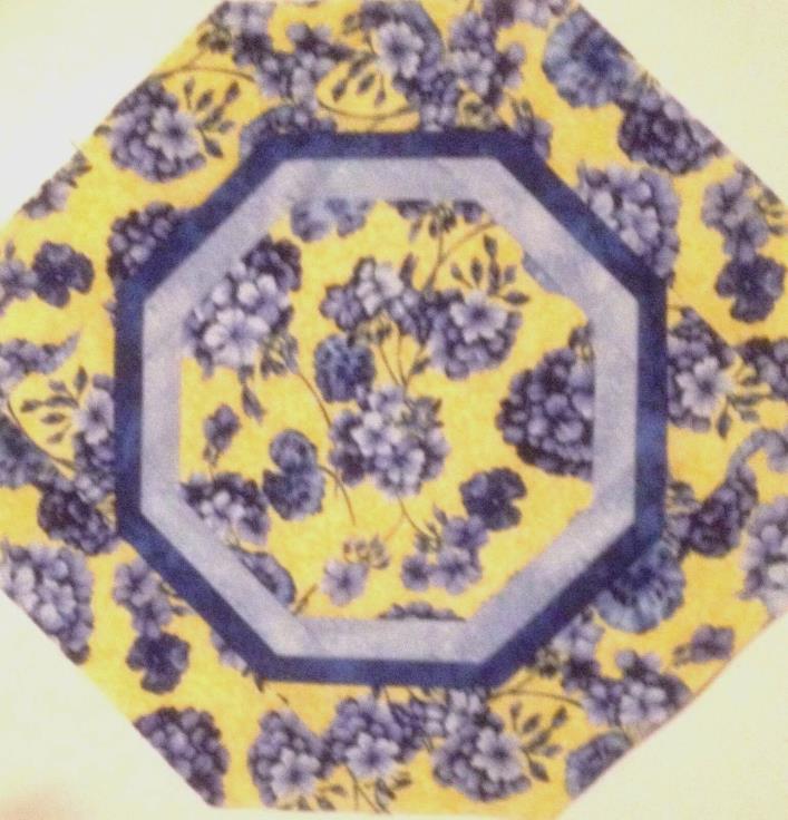 CUTE AS A BUTTON YELLOW BLUE FLORAL QUILTED TABLE TOPPER MINI QUILT - 13