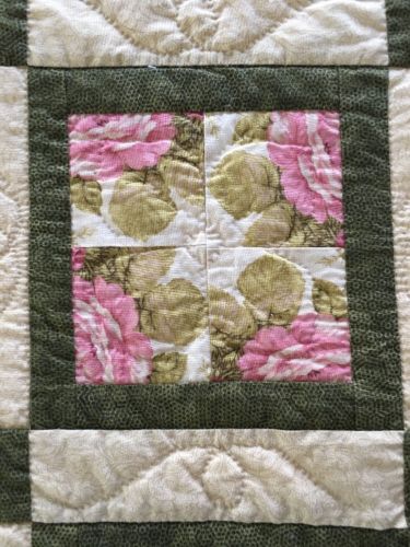 Mennonite Amish Handmade 4 Patch Quilt Dusty Rose Olive Kindron Ohio Twin 68 X86