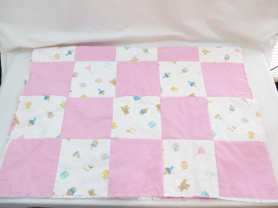 HANDCRAFTED BABY QUILT GIRLS  BABY TOYS THEME  29 X 40